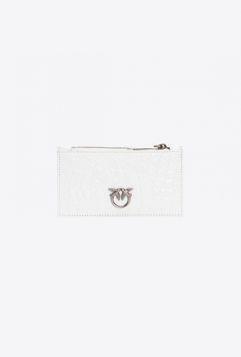 Pinko Galleria White Crocodile-print Card Holder Bílé Bílé Stříbrné | SN-PKO34307