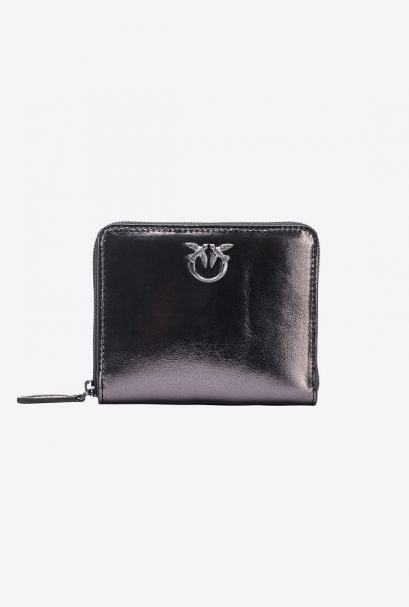 Pinko Galleria Zip-around Wallet In Laminated Læder Šedé | SN-PKO34265