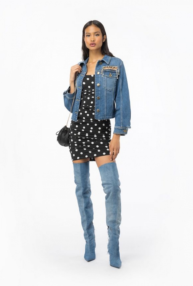 Pinko Gathered Polka Dot Mini Šaty Černé Bílé | SN-PKO33968