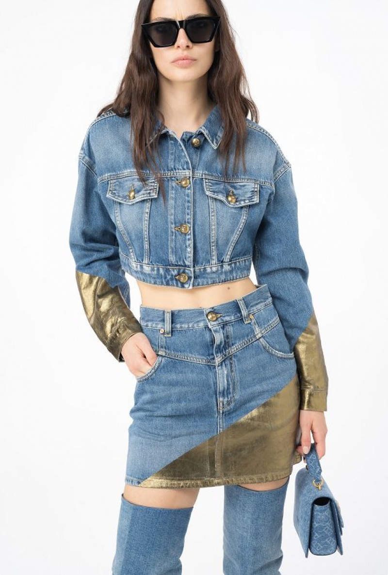 Pinko Golden Denim Mini Skirt Světle Blankyt Zlaté | SN-PKO33843