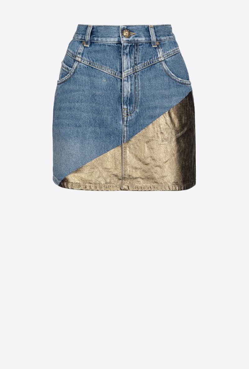 Pinko Golden Denim Mini Skirt Světle Blankyt Zlaté | SN-PKO33843