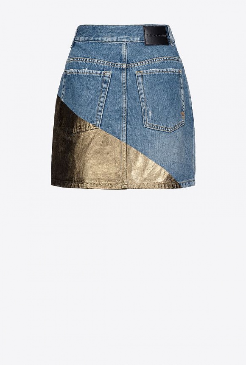 Pinko Golden Denim Mini Skirt Světle Blankyt Zlaté | SN-PKO33843