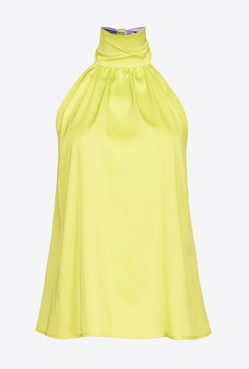 Pinko Halterneck Top In Light Satin Světle Zelene Fialové | SN-PKO33187