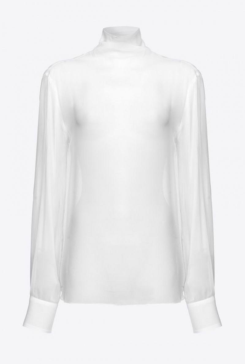 Pinko High-neck Georgette Blouse Bílé | SN-PKO33192