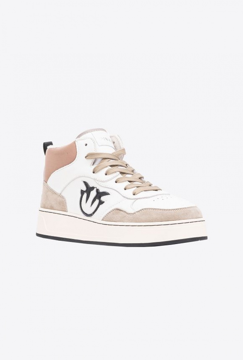 Pinko High-top Basketball Sneakers With Logo Bílé Béžový | SN-PKO34117