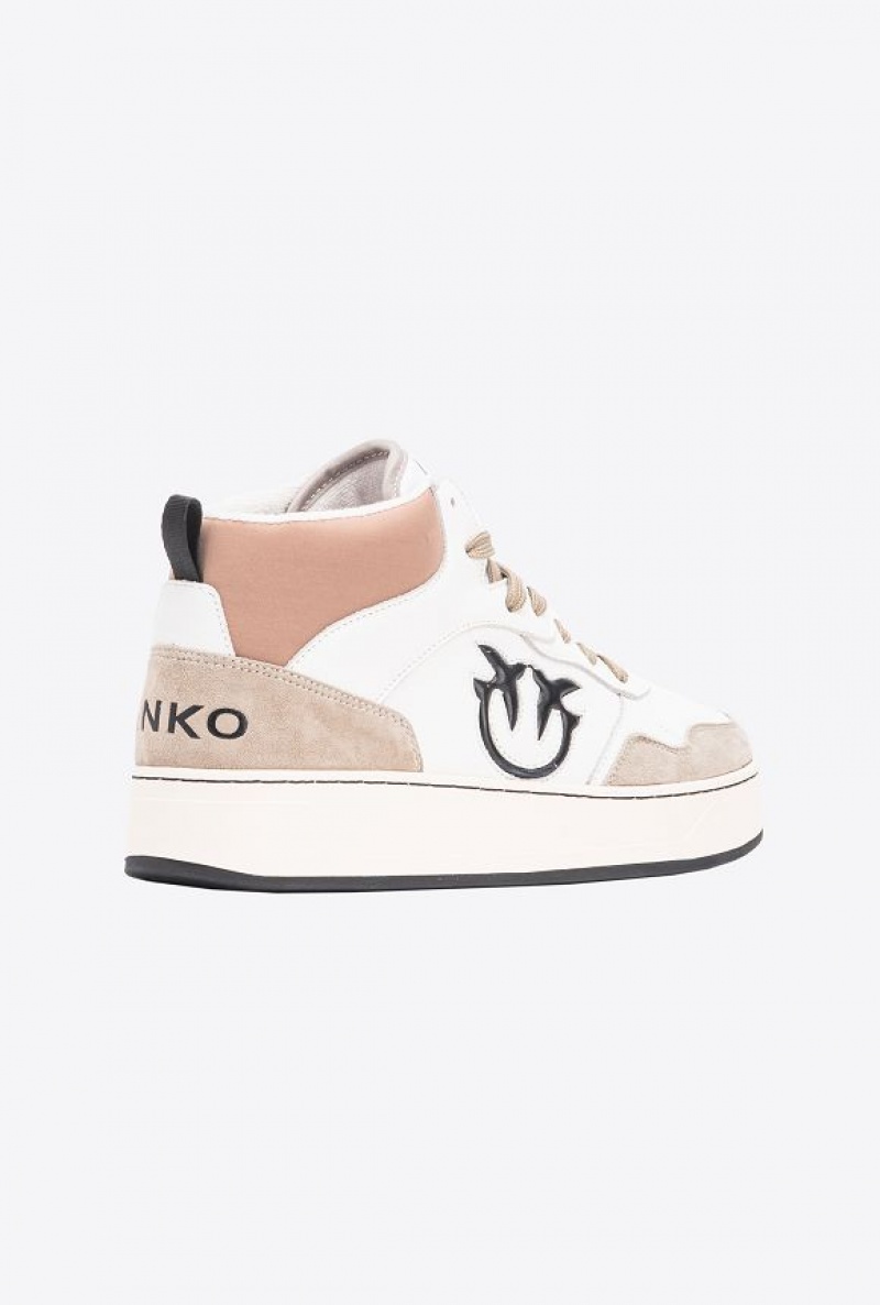 Pinko High-top Basketball Sneakers With Logo Bílé Béžový | SN-PKO34117