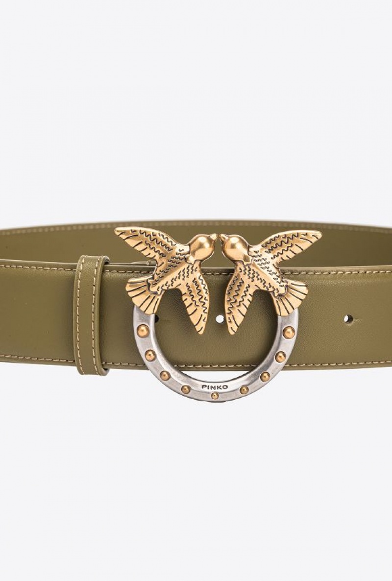 Pinko High-waist Love Birds Belt With Studs 4cm Zelene Zlaté | SN-PKO34244