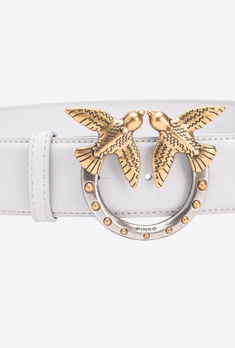 Pinko High-waist Love Birds Belt With Studs 4cm Šedé Zlaté | SN-PKO34246