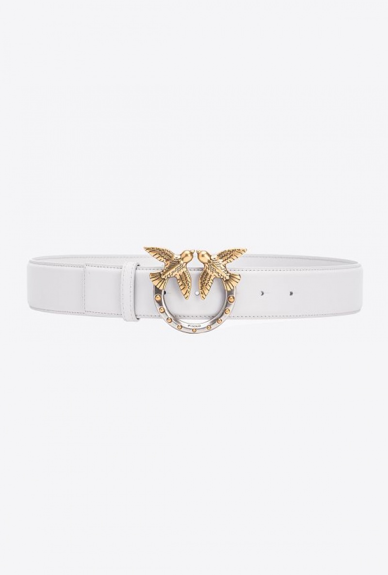 Pinko High-waist Love Birds Belt With Studs 4cm Šedé Zlaté | SN-PKO34246