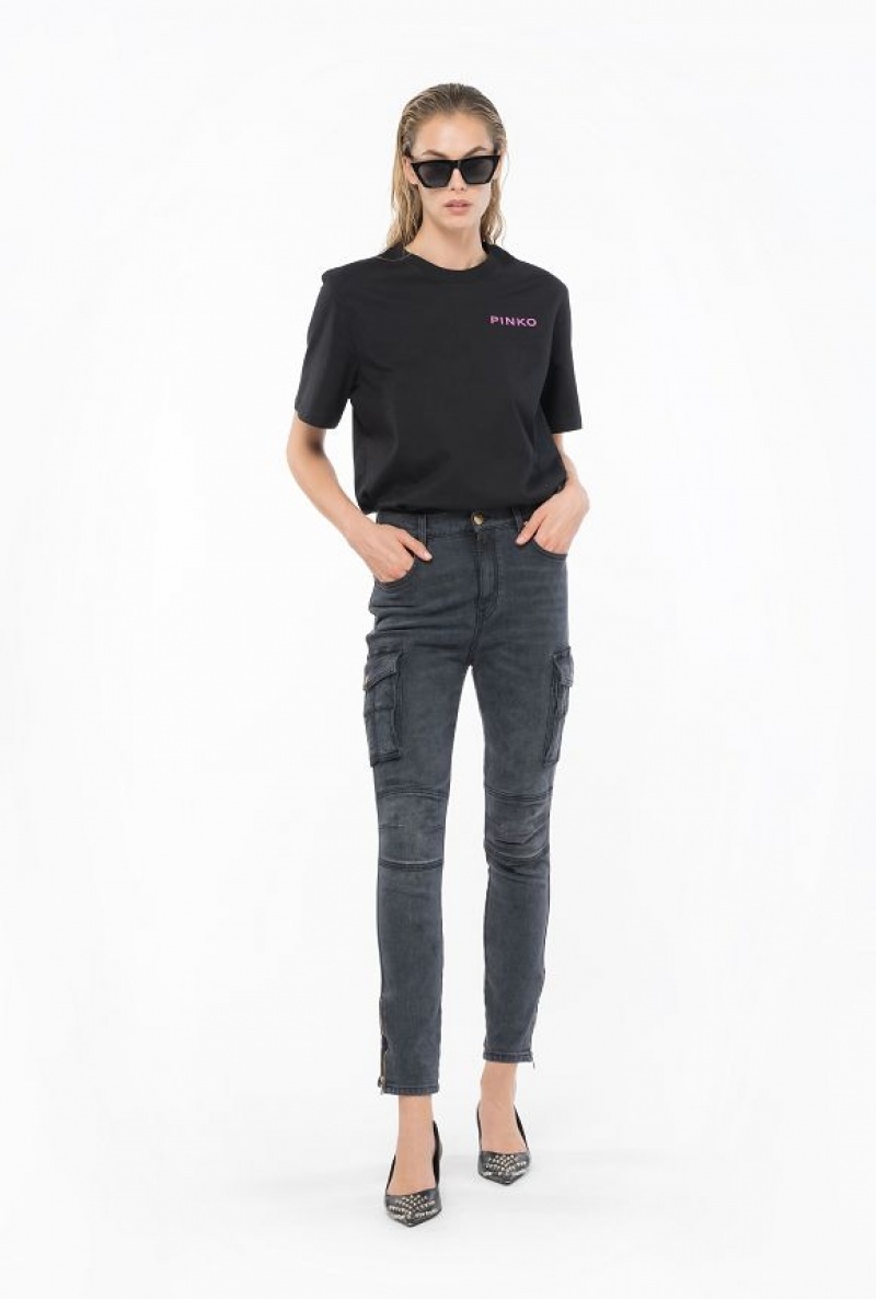 Pinko Hubená Black Denim Cargo Jeans Světle Šedé Blankyt Světle Modré | SN-PKO34020