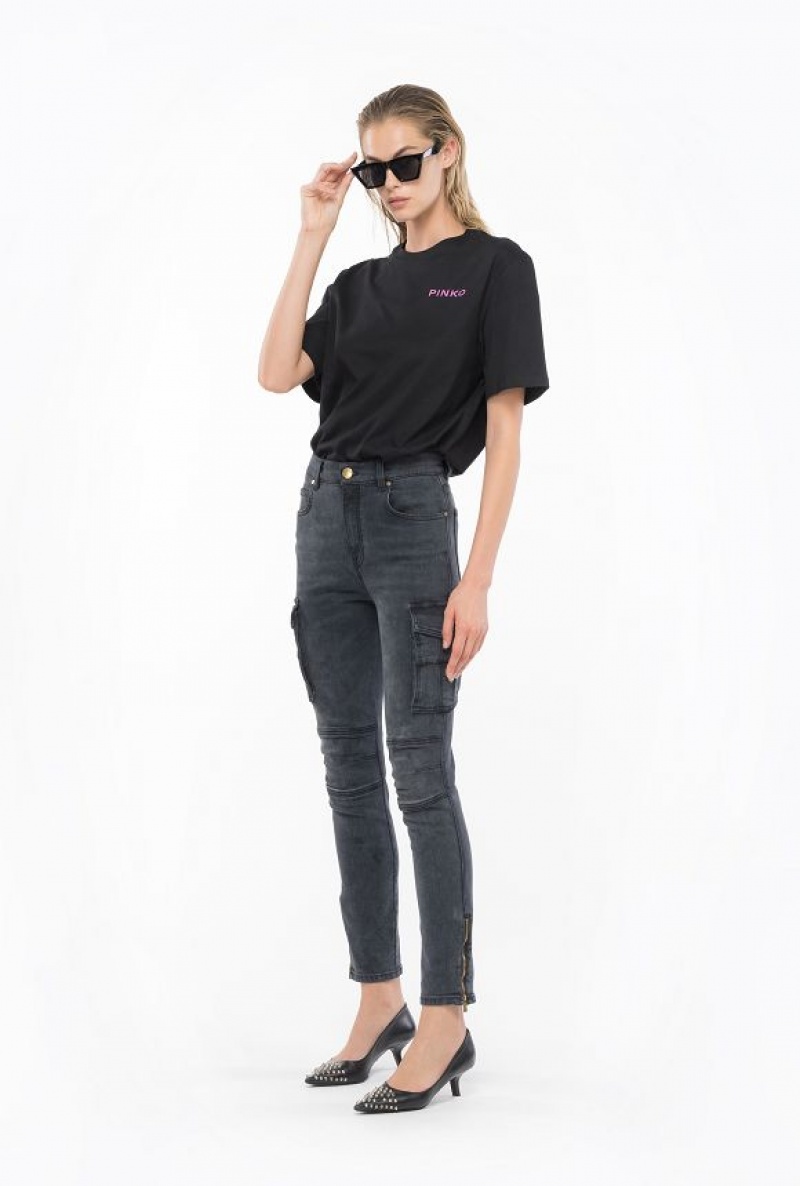 Pinko Hubená Black Denim Cargo Jeans Světle Šedé Blankyt Světle Modré | SN-PKO34020