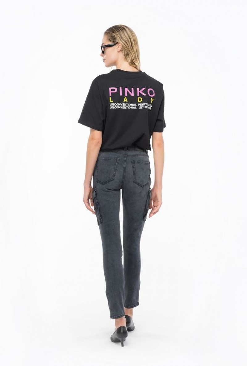 Pinko Hubená Black Denim Cargo Jeans Světle Šedé Blankyt Světle Modré | SN-PKO34020