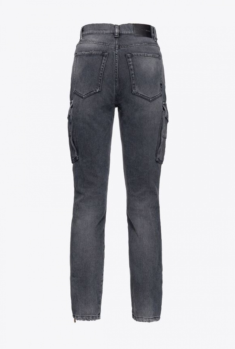 Pinko Hubená Black Denim Cargo Jeans Světle Šedé Blankyt Světle Modré | SN-PKO34020