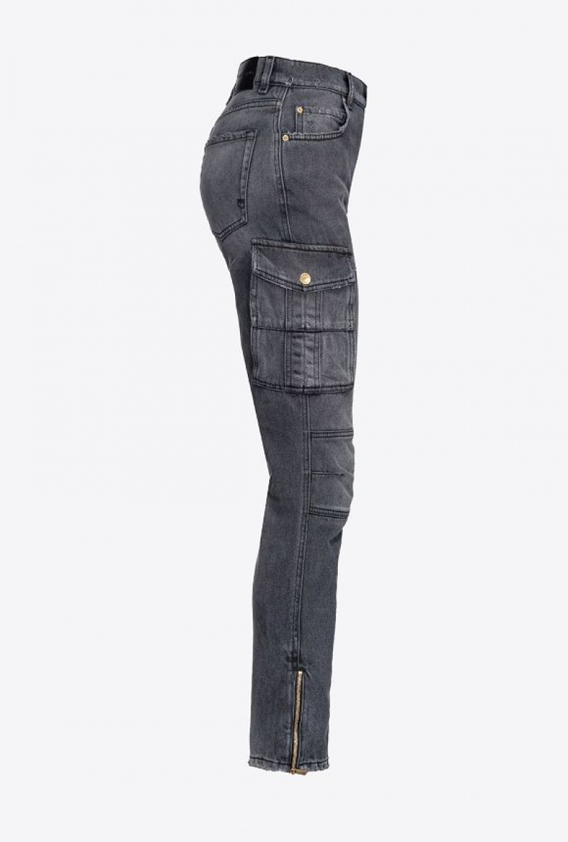 Pinko Hubená Black Denim Cargo Jeans Světle Šedé Blankyt Světle Modré | SN-PKO34020