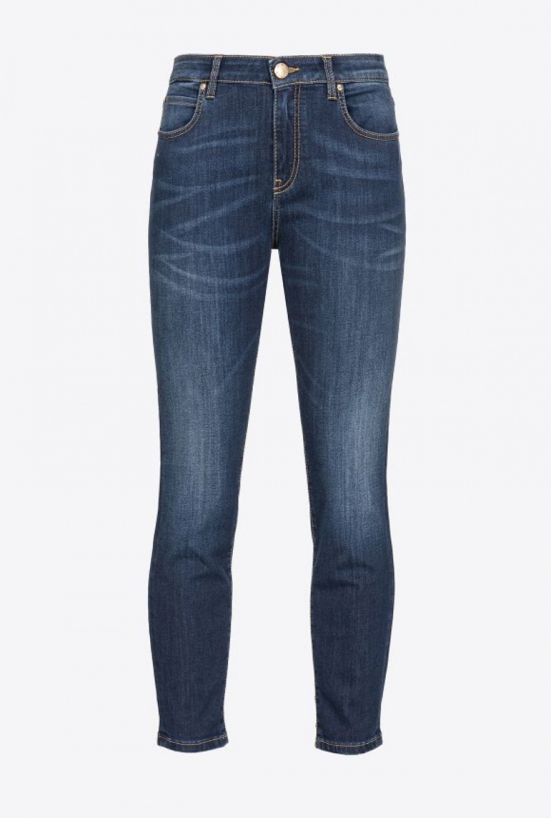 Pinko Hubená Stretch Denim Jeans With Embroidery On The Back Tmavě Blankyt Světle Modré | SN-PKO34014