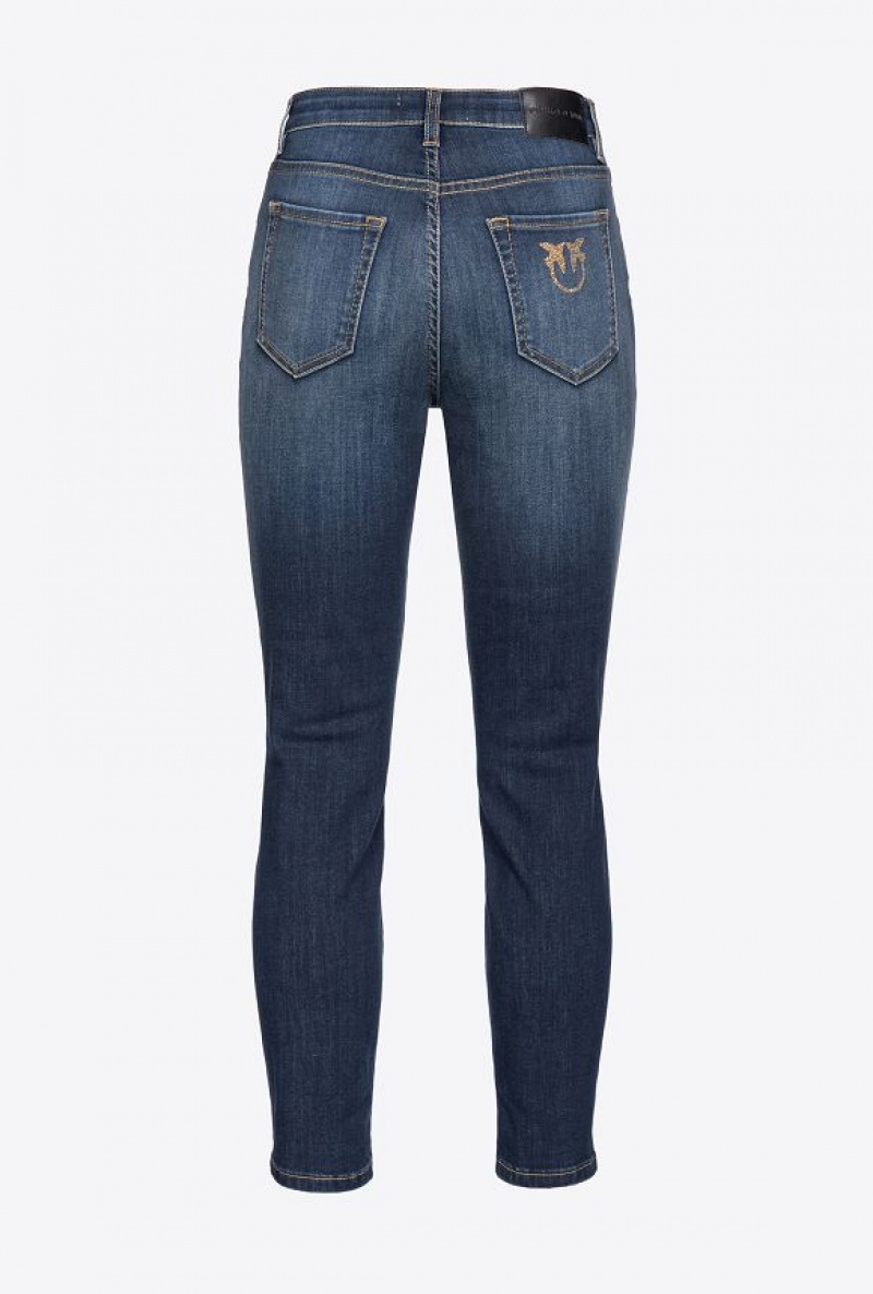 Pinko Hubená Stretch Denim Jeans With Embroidery On The Back Tmavě Blankyt Světle Modré | SN-PKO34014