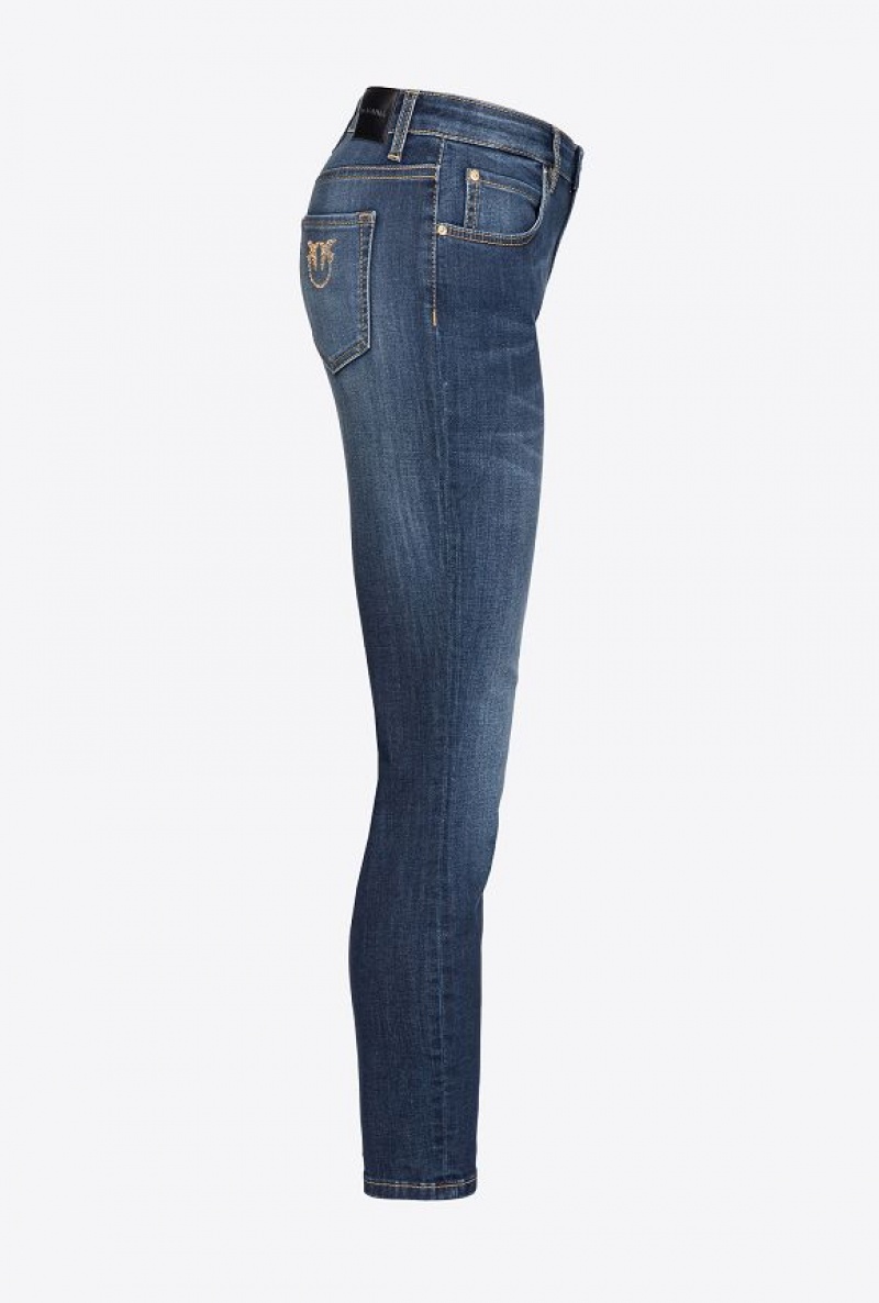 Pinko Hubená Stretch Denim Jeans With Embroidery On The Back Tmavě Blankyt Světle Modré | SN-PKO34014