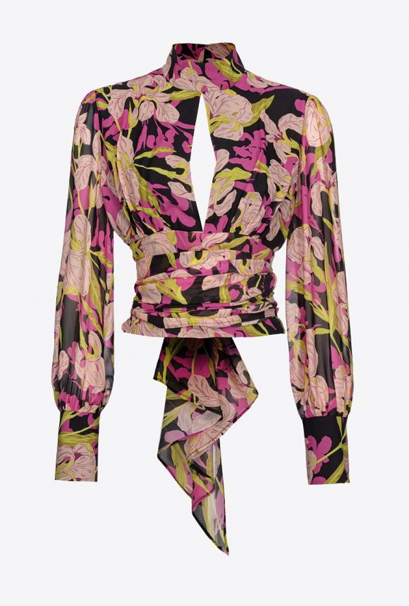 Pinko Iris-print Blouse With Cut-out Černé Fuchsie | SN-PKO33201