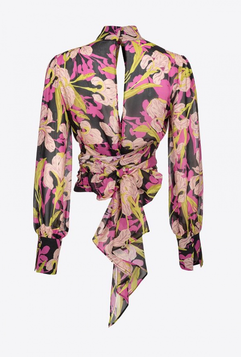 Pinko Iris-print Blouse With Cut-out Černé Fuchsie | SN-PKO33201