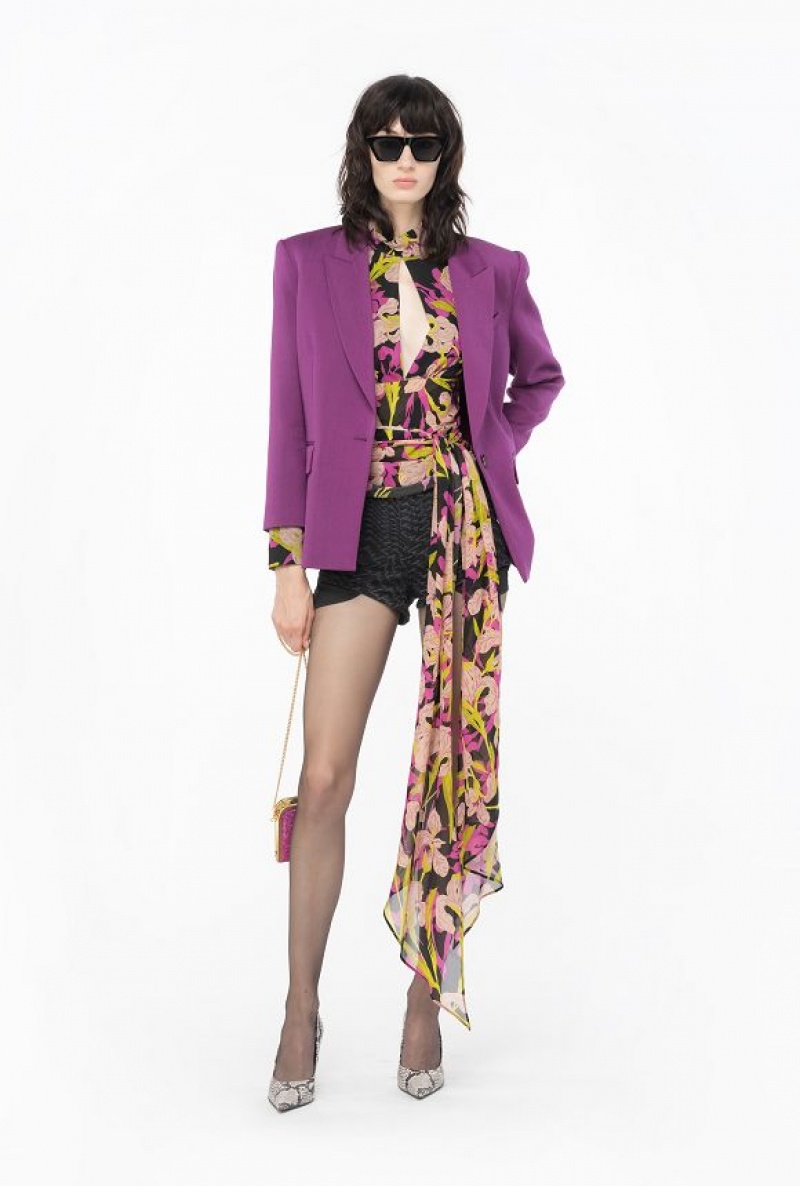 Pinko Iris-print Blouse With Cut-out Černé Fuchsie | SN-PKO33201