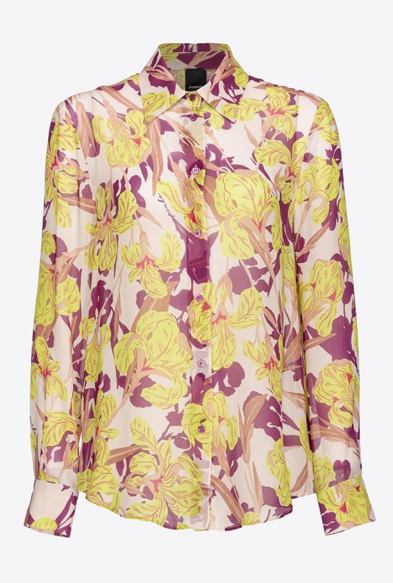 Pinko Iris-print Shirt Béžový Zelene | SN-PKO33147