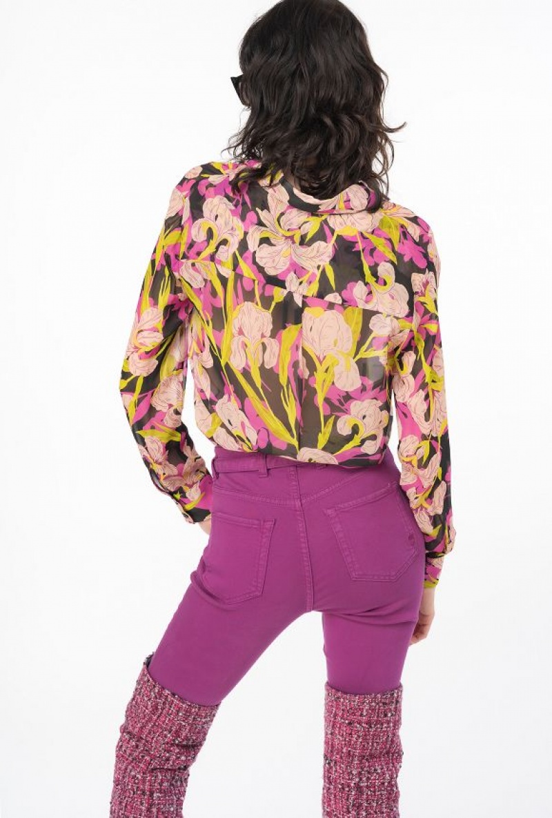 Pinko Iris-print Shirt Černé Fuchsie | SN-PKO33176