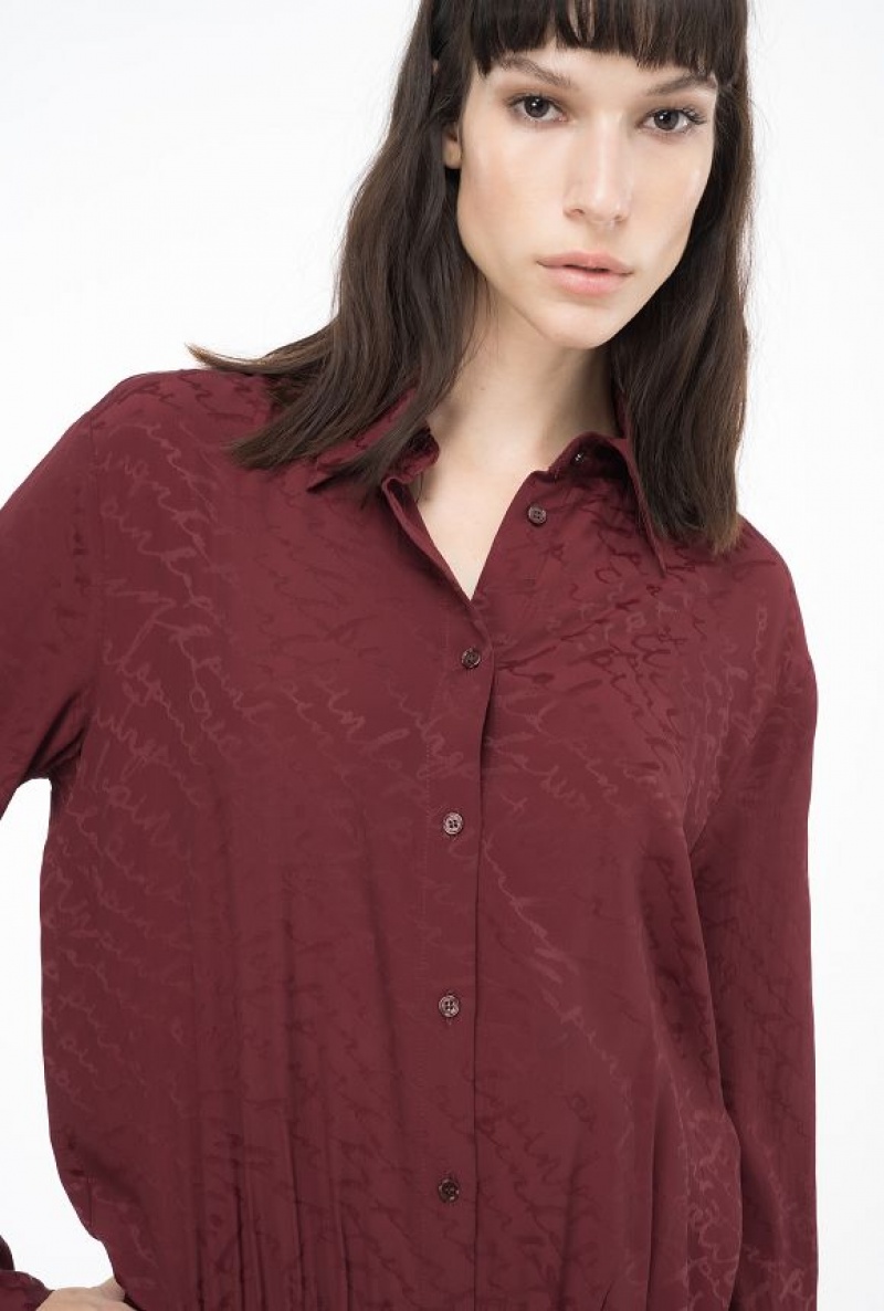 Pinko Jacquard Shirt Šaty With Fluid Logo Vínové | SN-PKO33003