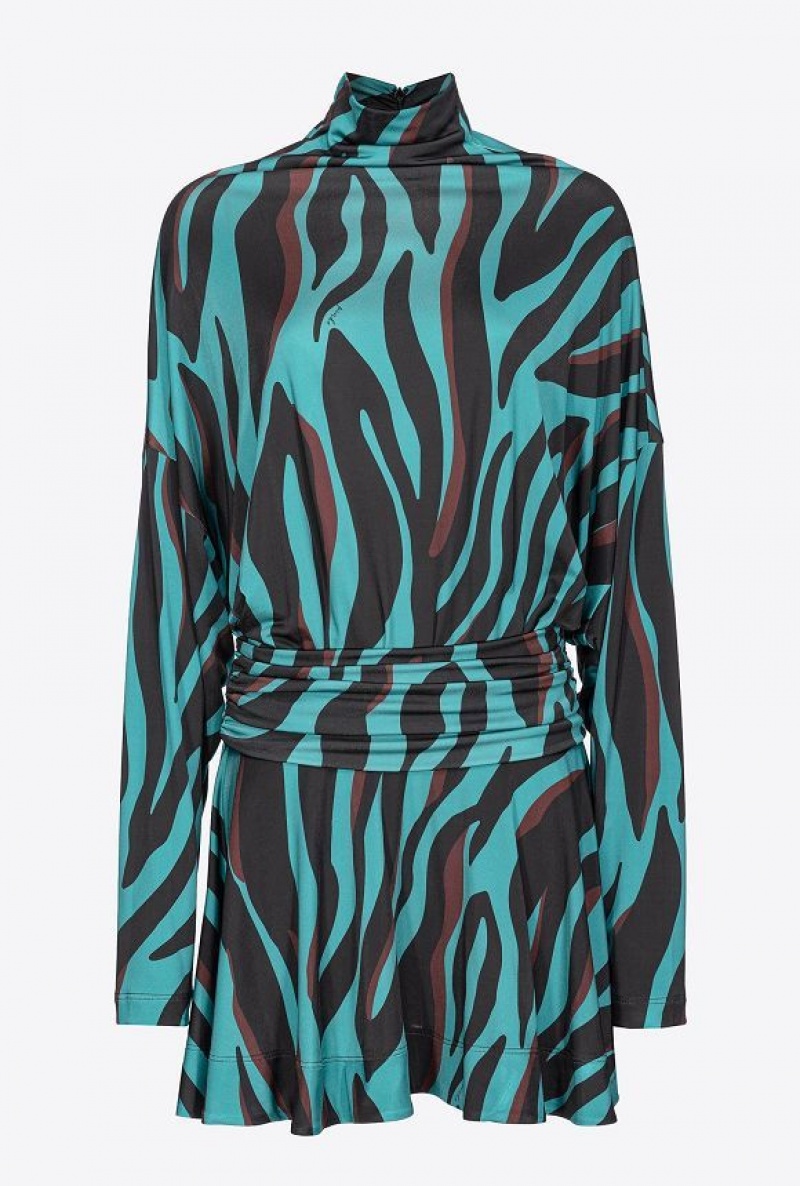 Pinko Jersey Mini Šaty With Psychedelic Zebra Print Zelene Černé Vínové | SN-PKO33070