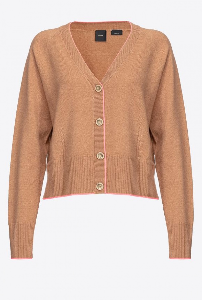 Pinko Krátké Cashmere Cardigan Hnědé | SN-PKO33452