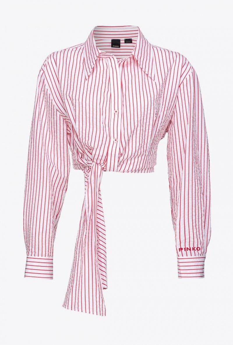 Pinko Krátké Pruhovaný Seersucker Shirt Bílé Červené | SN-PKO33142