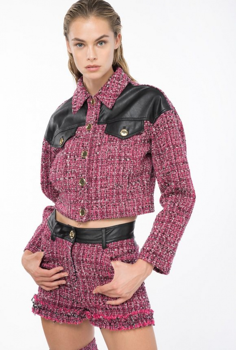 Pinko Krátké Tweed Jacket Fuchsie Černé | SN-PKO33864