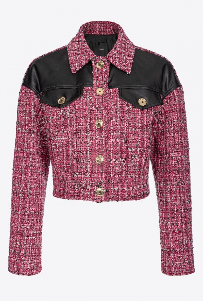 Pinko Krátké Tweed Jacket Fuchsie Černé | SN-PKO33864