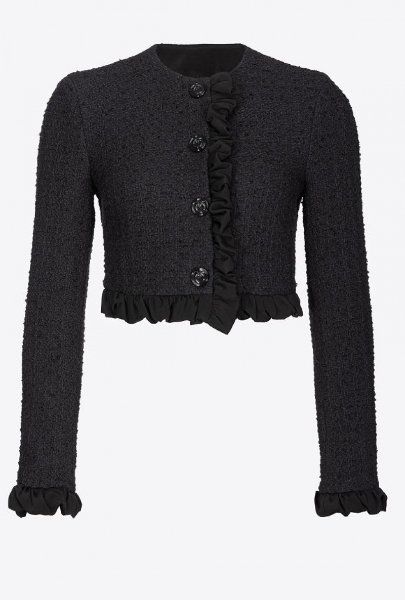 Pinko Krátké Tweed Jacket With Ruching Černé | SN-PKO33984