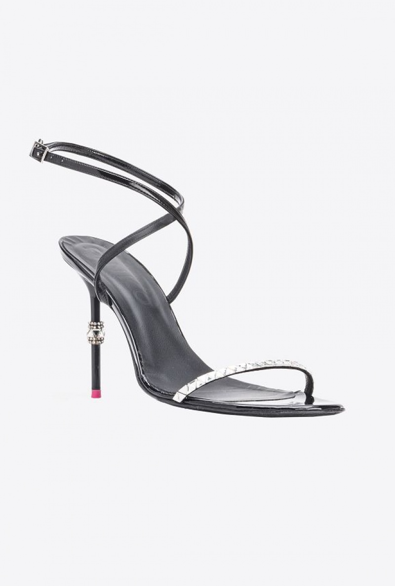 Pinko Lakovaná Læder Sandals With Rhinestones Černé | SN-PKO34163