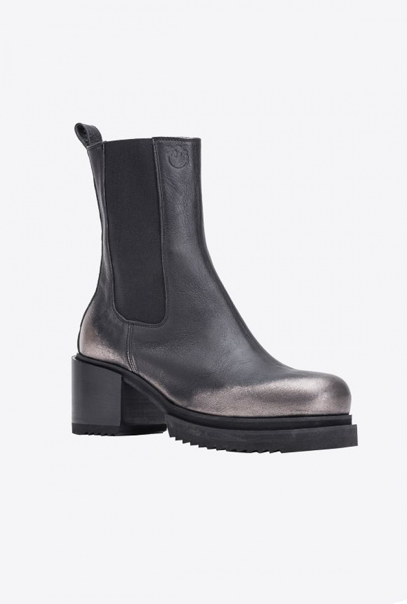 Pinko Laminated Læder Ankle Boots Černé Šedé | SN-PKO34145