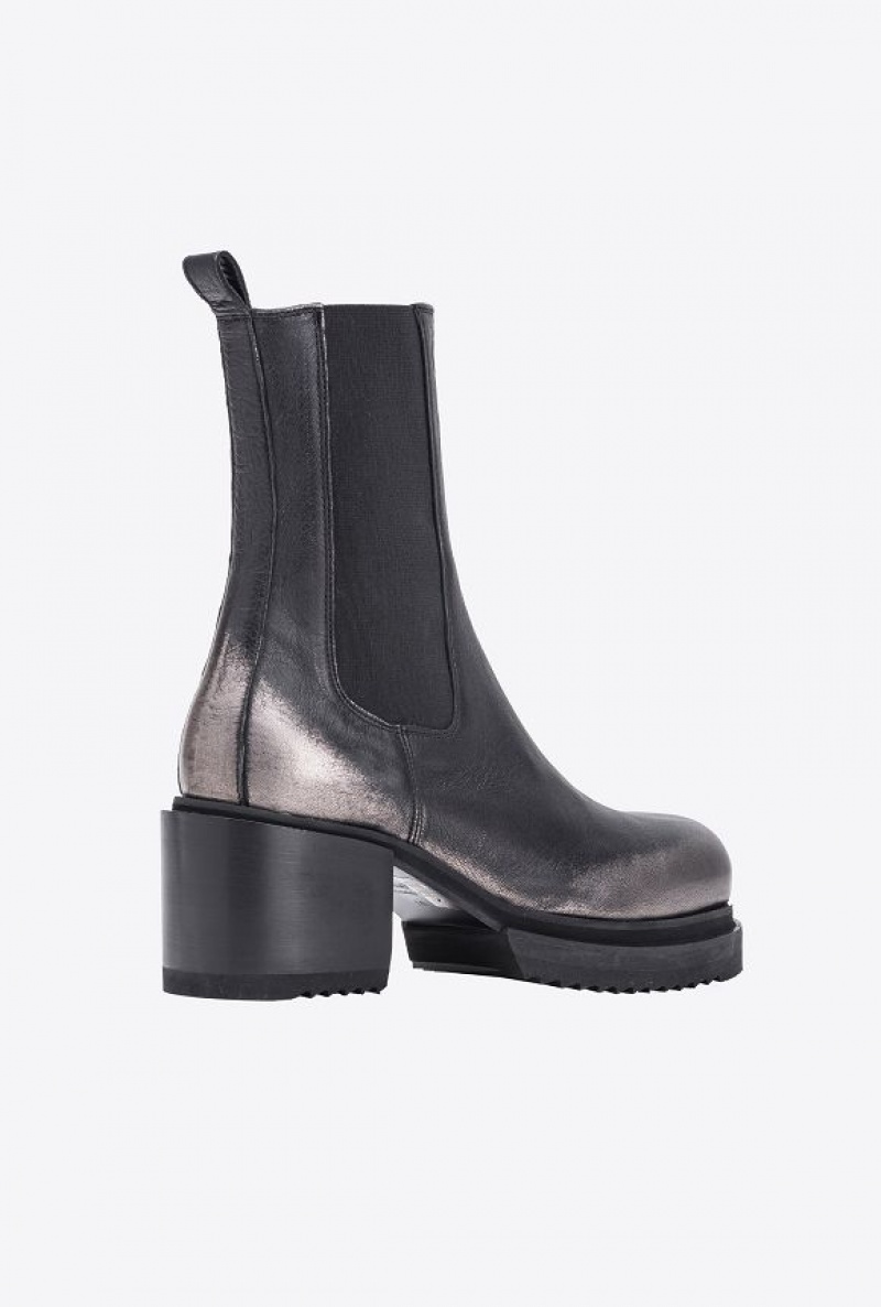 Pinko Laminated Læder Ankle Boots Černé Šedé | SN-PKO34145