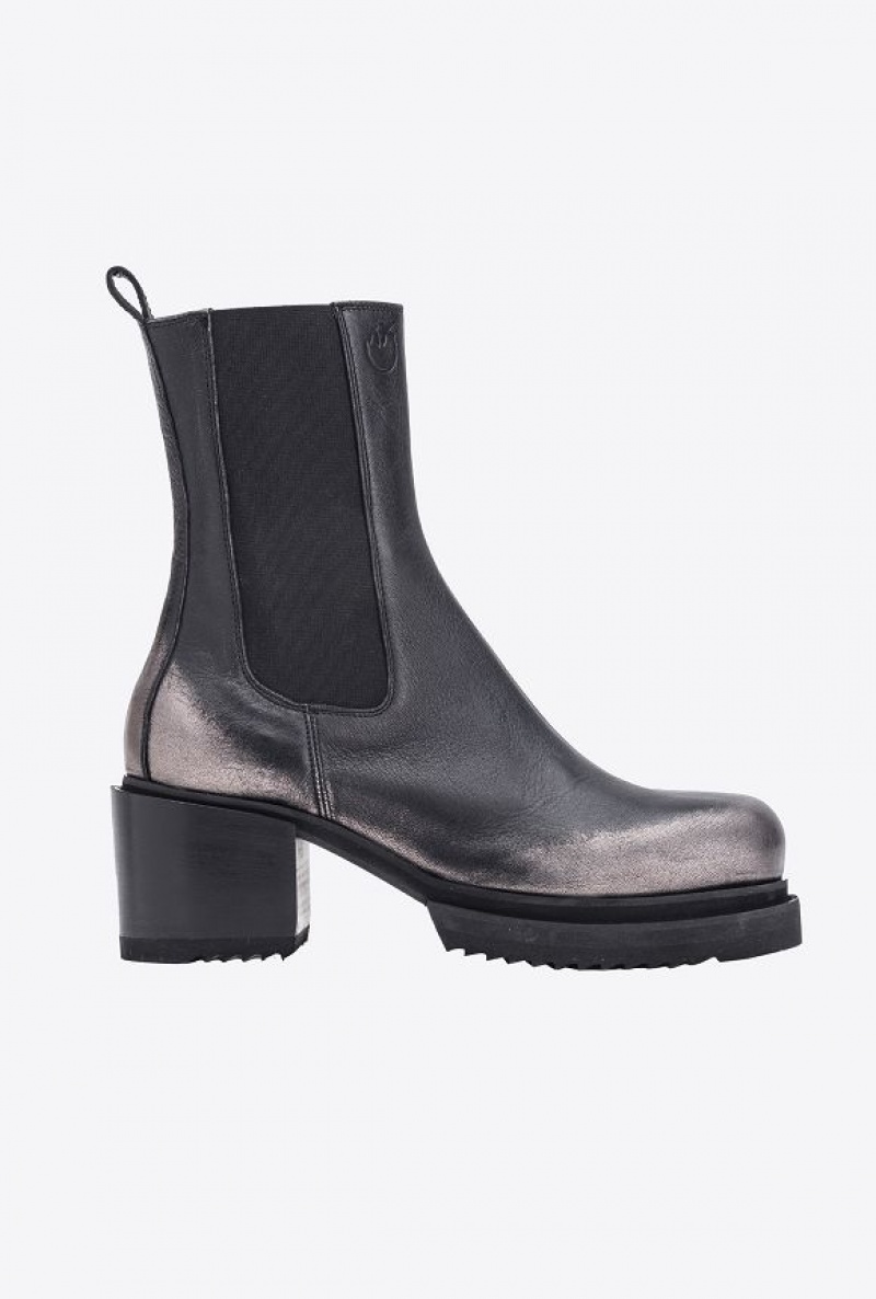 Pinko Laminated Læder Ankle Boots Černé Šedé | SN-PKO34145