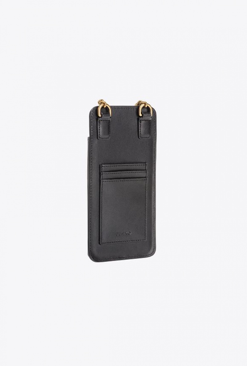 Pinko Læder Smartphone Holder Černé Zlaté | SN-PKO34309