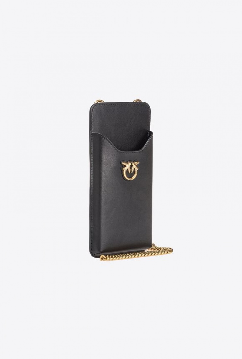 Pinko Læder Smartphone Holder Černé Zlaté | SN-PKO34309