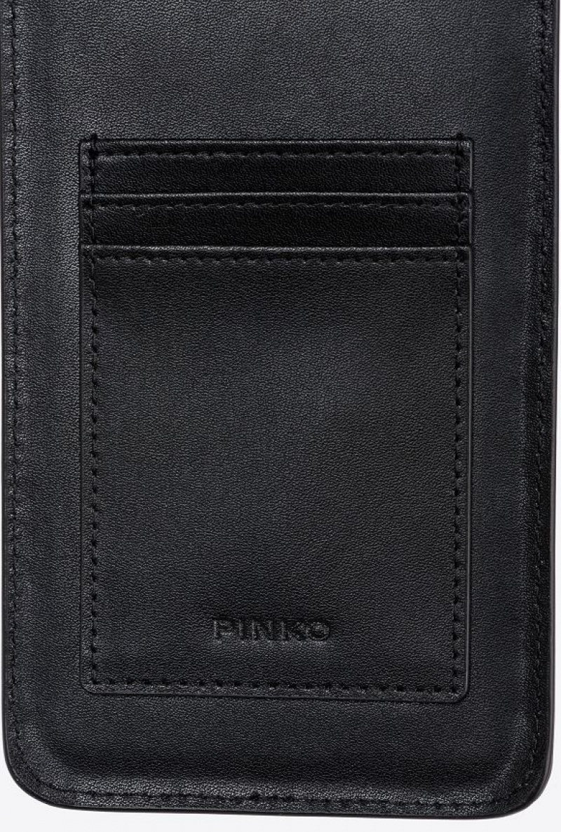 Pinko Læder Smartphone Holder Černé Zlaté | SN-PKO34309