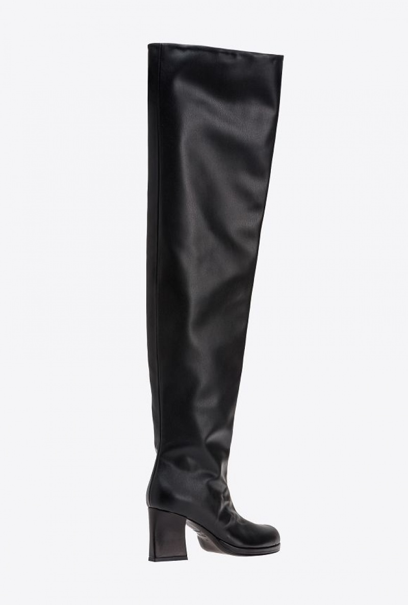 Pinko Læder-effect Thigh-high Boots Černé | SN-PKO34148