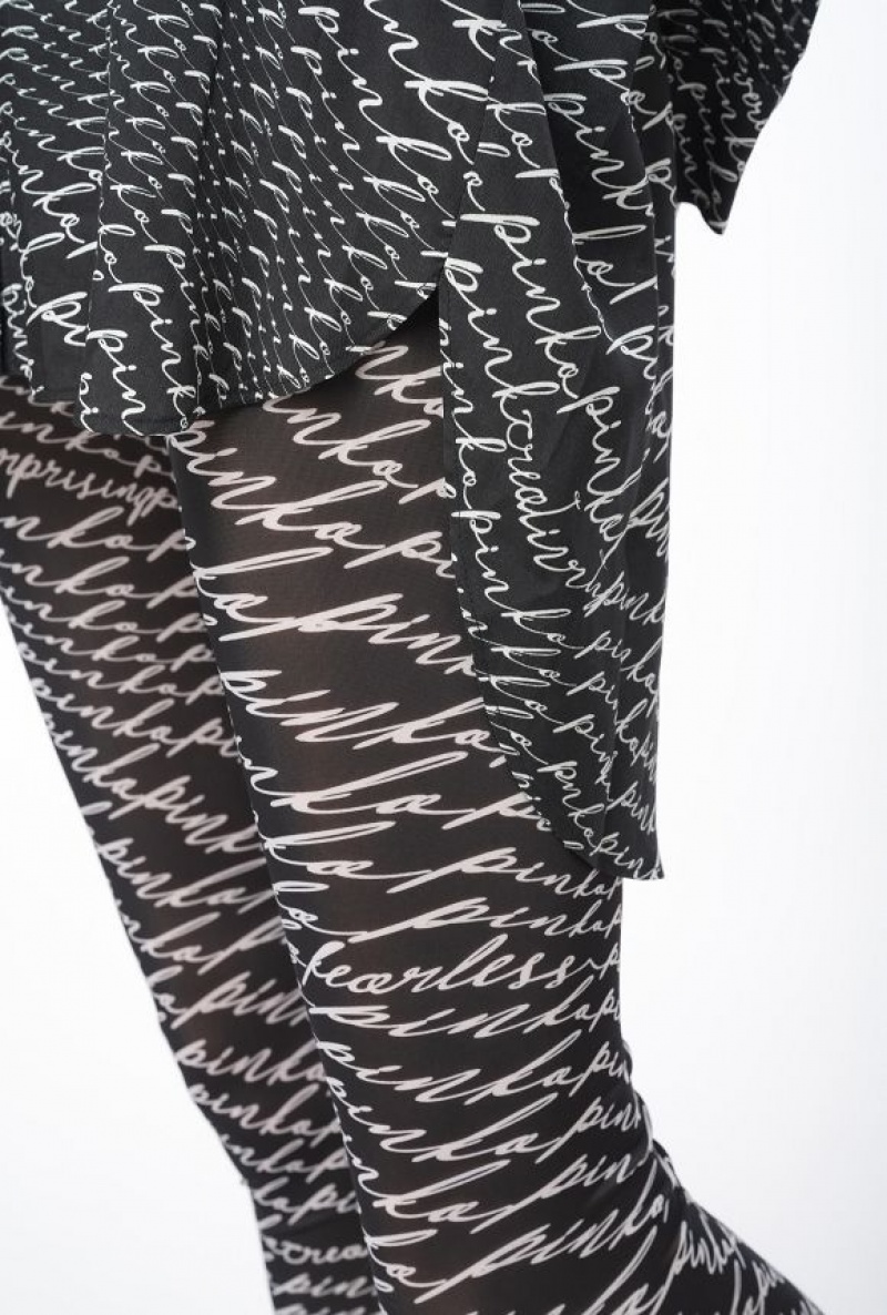 Pinko Leggings With Fluid Logo Černé Bílé | SN-PKO33840