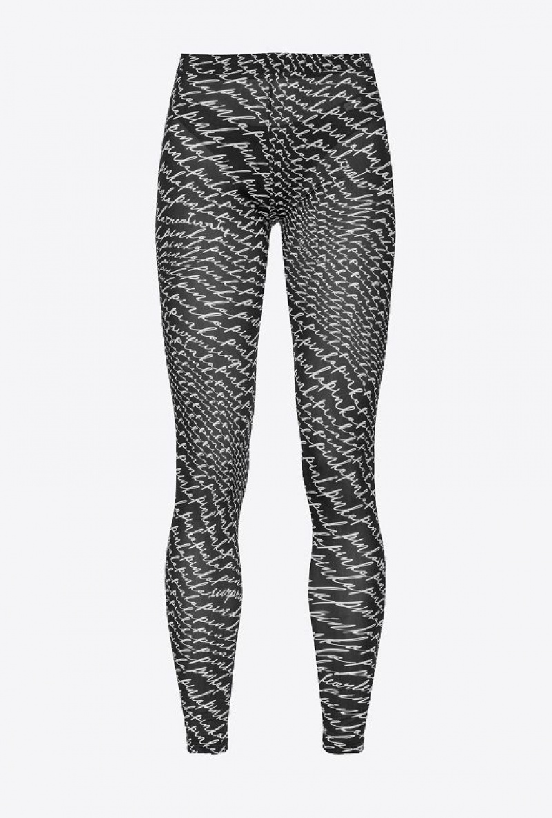 Pinko Leggings With Fluid Logo Černé Bílé | SN-PKO33840