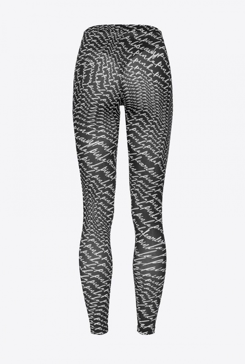 Pinko Leggings With Fluid Logo Černé Bílé | SN-PKO33840