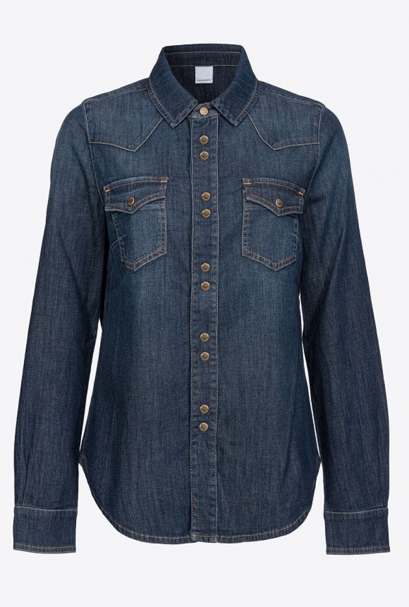 Pinko Light Twill Blue Denim Shirt Tmavě Blankyt Světle Modré | SN-PKO33154