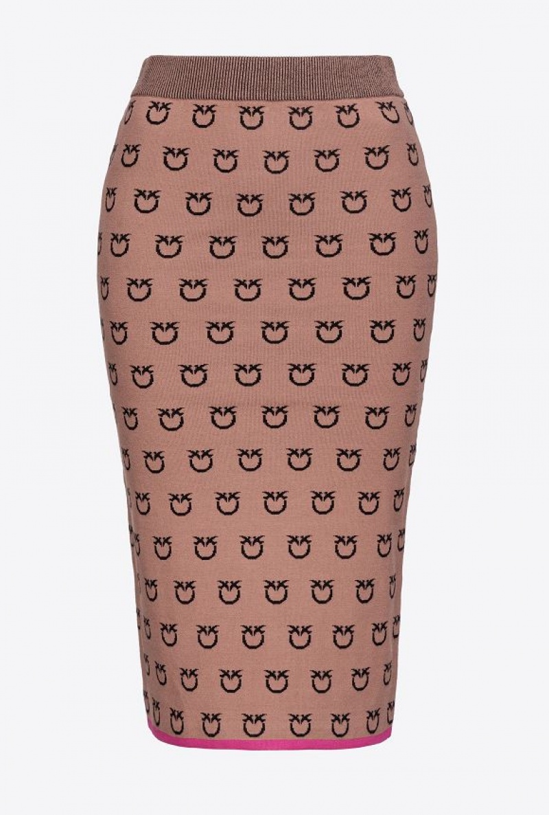 Pinko Logo Jacquard Calf-length Skirt Hnědé Černé | SN-PKO33829