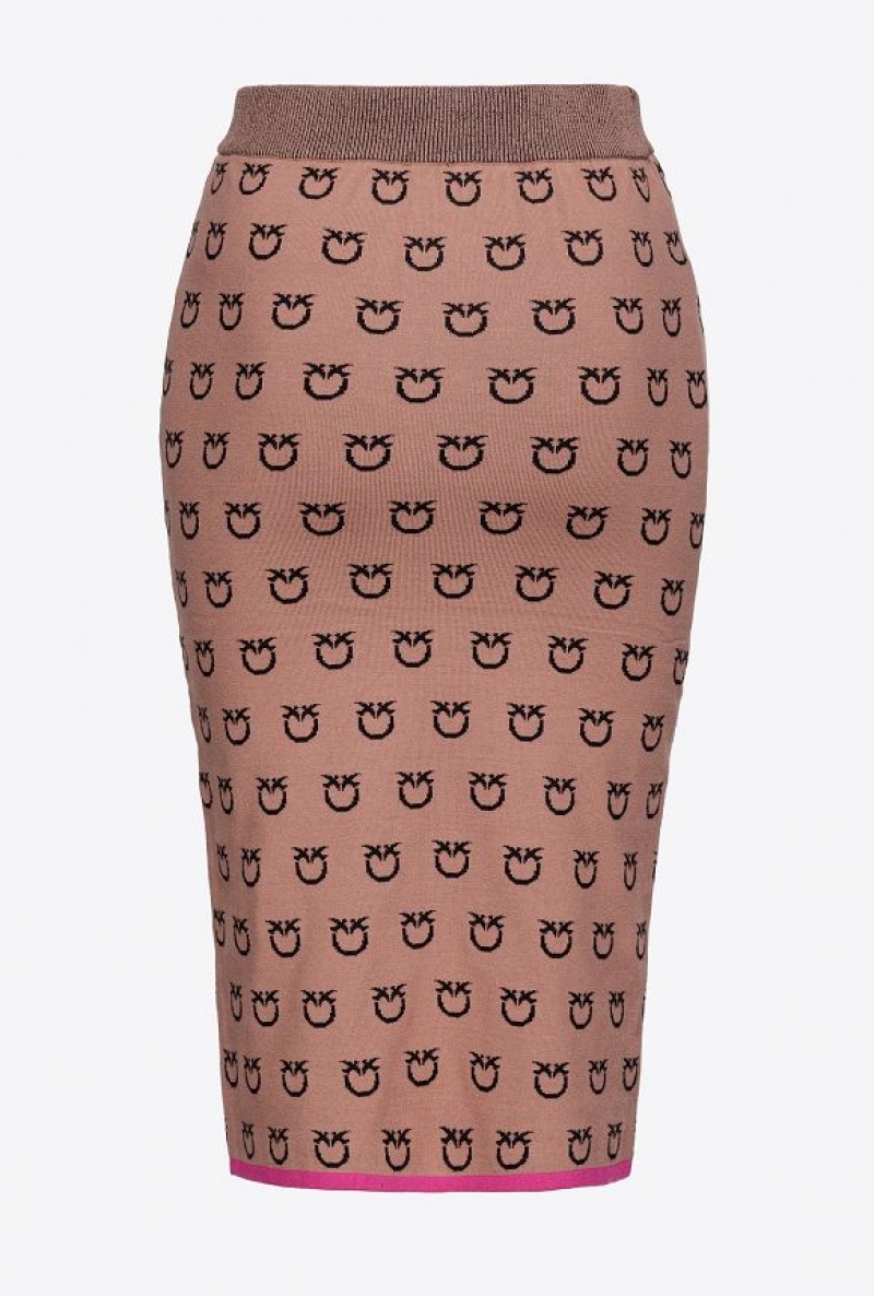 Pinko Logo Jacquard Calf-length Skirt Hnědé Černé | SN-PKO33829