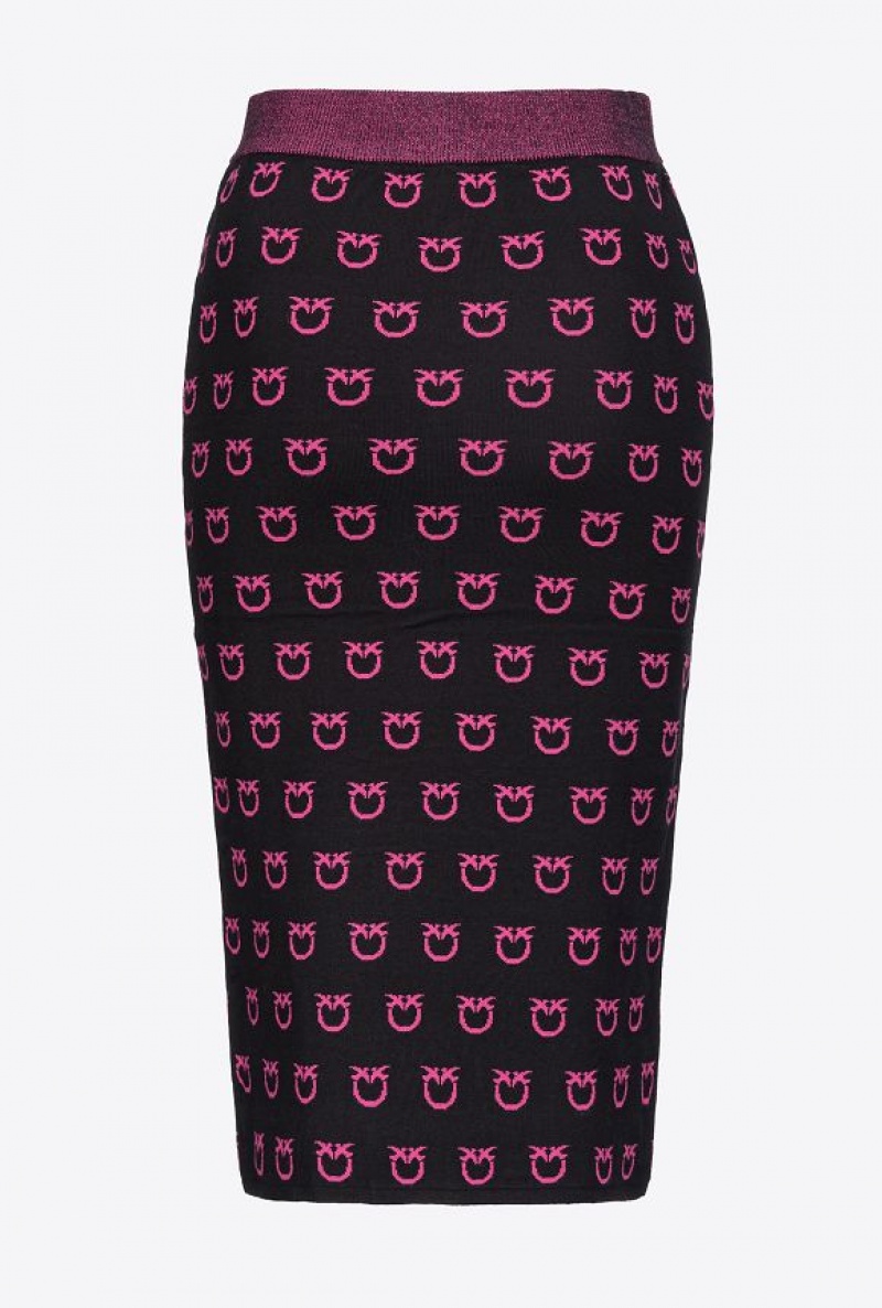 Pinko Logo Jacquard Calf-length Skirt Černé Fuchsie | SN-PKO34039