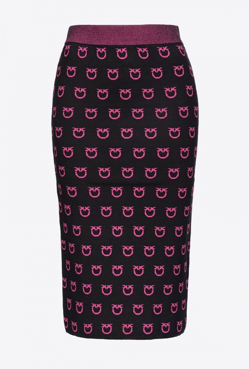 Pinko Logo Jacquard Calf-length Skirt Černé Fuchsie | SN-PKO34039