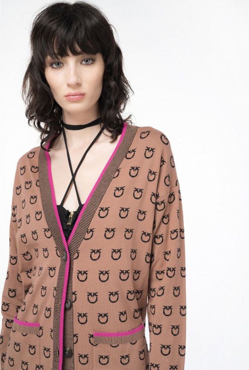 Pinko Logo Jacquard Cardigan Hnědé Černé | SN-PKO33514